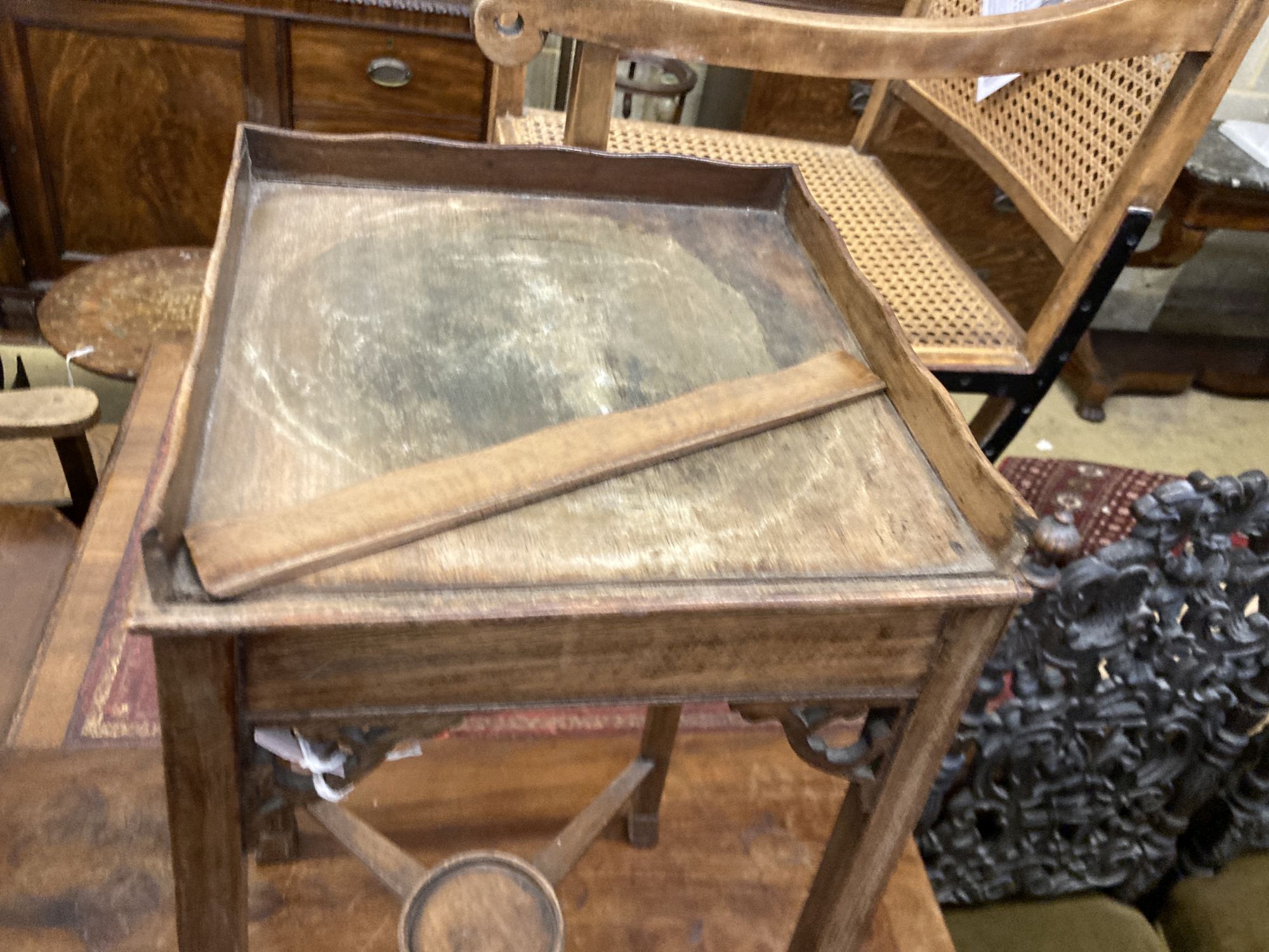 A Chippendale design square topped mahogany kettle stand, width 34cm, depth 34cm, height 65cm